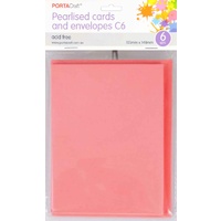 *Pearlised Card & Envelope C6 6pc - Pink