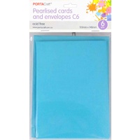 *Pearlised Card & Envelope C6 6pc - Ice Blue