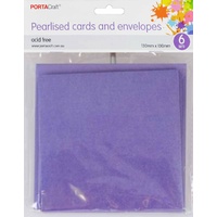 *Pearlised Card & Envelope Square 13x13cm 6pc - Violet