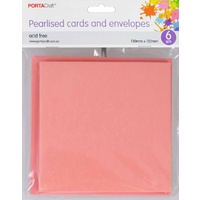 *Pearlised Card & Envelope Square 13x13cm 6pc - Pink