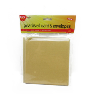 *Pearlised Card & Envelope Square 13x13cm 6pc - Light Gold