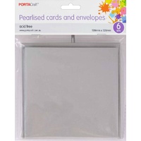 Pearlised Card & Envelope Square 13x13cm 6pc - Silver