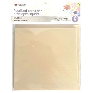 Portacraft Pearlised Card & Envelope Square 13x13cm 6pc - Ivory