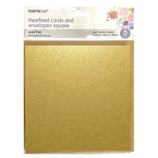 Pearlised Card & Envelope Square 13x13cm 6pc - Gold