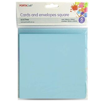 Portacraft Craft Card & Envelope Square 13x13cm 6pc - Sky Blue