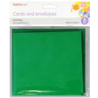 Craft Card & Envelope Square 13x13cm 6pc - Xmas Green