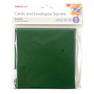 Craft Card & Envelope Square 13x13cm 6pc - Xmas Green