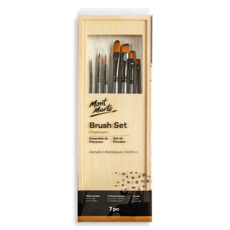 Mont Marte Paint Brush Set - Acrylic Brushes In Wooden Box 7pc