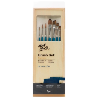 Mont Marte Paint Brush Set - Oil Brushes In Wooden Box 7pc