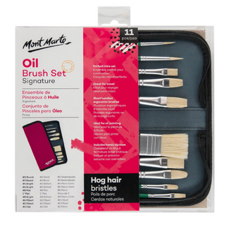 Mont Marte Signature Paint Brush Set - Oil Hog Bristle In Wallet 11pc 