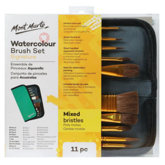 Mont Marte Signature Paint Brush Set - Watercolour Mixed Bristle In Wallet 11pc