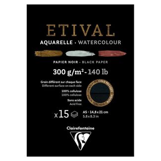 Etival Black Watercolour Pad A5 300gsm 15 Sheet - Medium & Rough