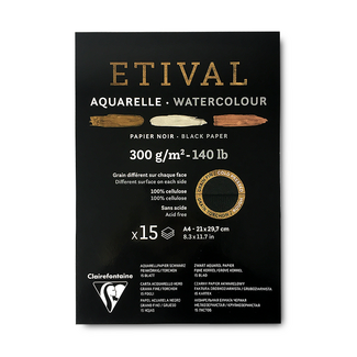 Etival Black Watercolour Pad A4 300gsm 15 Sheet - Medium & Rough