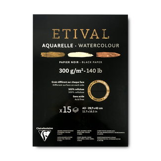 Etival Black Watercolour Pad A3 300gsm 15 Sheet - Medium & Rough