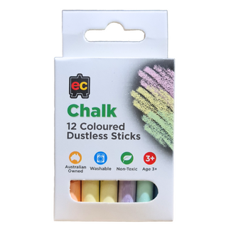 Dustless Chalk - 12 Assorted Colours