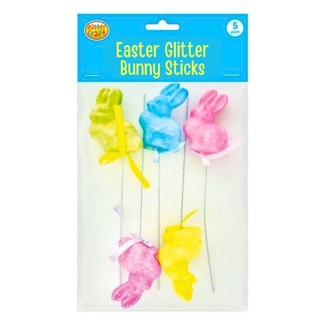 Portacraft Easter Glitter Bunny Decoration Sticks 5pc