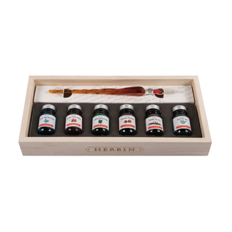*Herbin Dip Pen & 6 Ink Set In Wooden Box