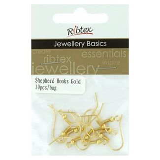 Ribtex Earring Shepherd Hooks 10pcs - Gold