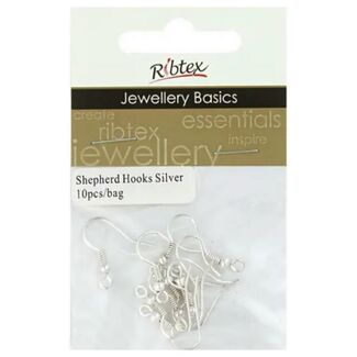 Ribtex Earring Shepherd Hooks 10pcs - Silver