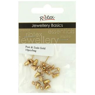 Ribtex Earring Post and Ends 10mm 10 Sets - Gold