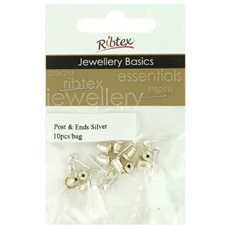 Ribtex Earring Post and Ends 10mm 10 Sets - Silver