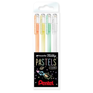Pentel Hybrid Gel Grip Milky Pastel 0.8mm Wallet of 4 - Set 1