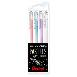 Pentel Hybrid Gel Grip Milky Pastel 0.8mm Wallet of 4 - Set 2