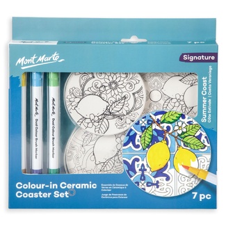 Mont Marte Colour-In Ceramic Coaster Set - Summer Coast 7pc