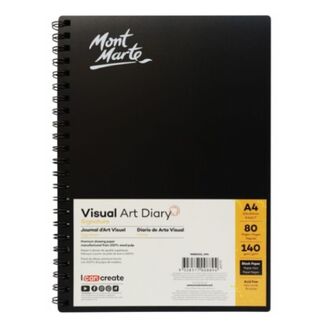 Mont Marte Visual Art Diary Spiral Bound Black Paper A4 140gsm 80 Sheet