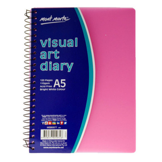 Mont Marte Visual Art Diary Spiral Bound Colour Cover White Paper A5 110gsm 120 Sheet - Choose Your Colour