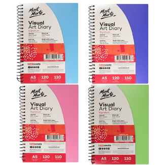 Mont Marte Visual Art Diary Spiral Bound Colour Cover White Paper A5 110gsm 120 Sheet 