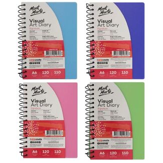 Mont Marte Visual Art Diary Spiral Bound Colour Cover White Paper A6 110gsm 120 Sheet - Choose Your Colour