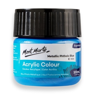 Mont Marte Signature Acrylic Paint 100ml Tub - Metallic Phthalo Blue