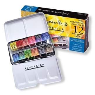 Sennelier Aquarelle Artist Quality Watercolour Metal Pocket Box 12 Half Pans 