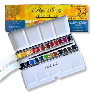 Sennelier Artist Quality Watercolour Metal Box with 24 Half Pans
