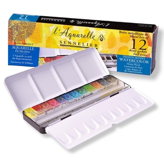 Sennelier Artist Quality Aquarelle Watercolour Metal Box 12 Half Pans + 12 Empty Compartments