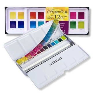 Sennelier Aquarelle Artist Quality Watercolour 12 Half Pans - Bright Colours Selection
