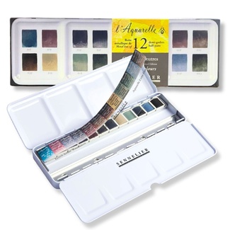 Sennelier Aquarelle Artist Quality Watercolour 12 Half Pans - Neutral Colours Selection