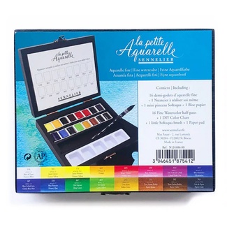 Sennelier La Petite Aquarelle Black Box Set - 16 Half Pans + Brush
