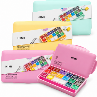 HIMI Jelly Cup Gouache Paint Set 18 x 30g - Green, Pink or Yellow Case