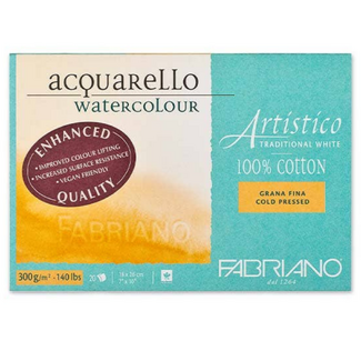 Fabriano Artistico Enhanced Watercolour Block 18 x 26cm 300gsm - Cold Pressed