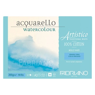 Fabriano Artistico 100% Cotton Enhanced Watercolour Pad A3 200gsm 12 Sheet - Cold Pressed