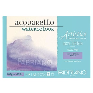 Fabriano Artistico 100% Cotton Enhanced Watercolour Pad A4 200gsm 12 Sheet - Rough