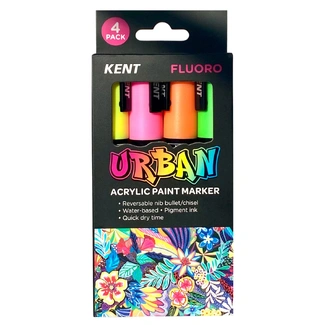 Kent Urban Acrylic Paint Marker 6mm Pk 4 - Fluoro