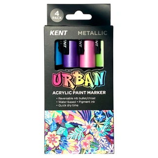 Kent Urban Acrylic Paint Marker 6mm Pk 4 - Metallic