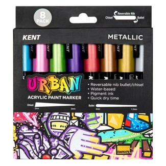 Kent Urban Acrylic Paint Marker 6mm Pk 8 - Metallic