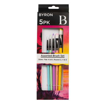 Byron Pastel Paint Brush Set 5pc #1 - Round 2, 4, 6 and Flat 4, 8