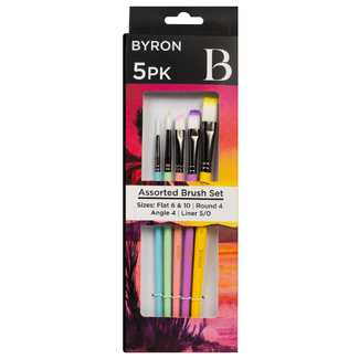 Byron Pastel Paint Brush Set 5pc #2 - Flat 6, 10, Round 4, Angle 4, Liner 5/0