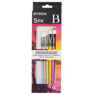 Byron Pastel Paint Brush Set 5pc #3 - Flat 8, Round 5, Filbert 8, Fan 2, Liner 5/0