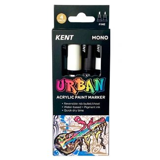Kent Urban Acrylic Paint Marker 3mm Pk 4 - Mono